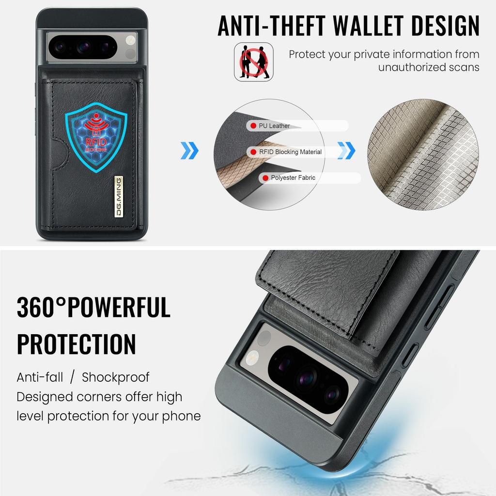 DG.MING M6 Series For Google Pixel 8 Pro Case Magnetic Wallet PU+PC+TPU Phone Cover