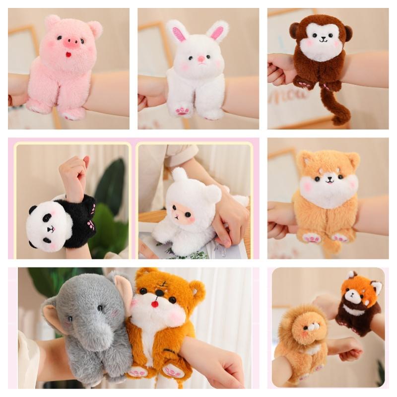 Cute Animal Plush Toys With Snap Bracelet Adorable Elephant And Lion Hand Ring Stuffed Doll For Kids