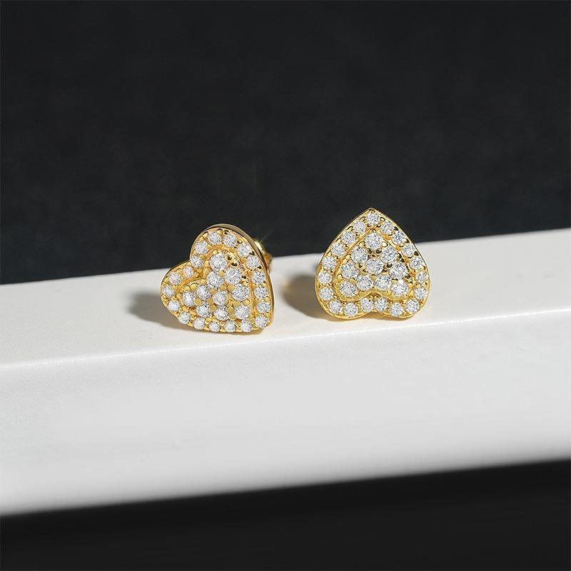 Hip Hop Rock VVS1 D Moissanite Heart-shaped Stud Earrings 925 Sterling Silver Screw Ear Stud Fine Jewelry Diamonds Pass Test