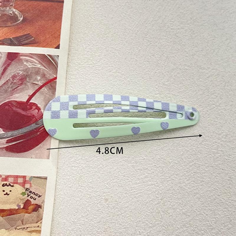 4.8cm Cute Hair Clip with Painted Heart and Plaid Pattern BB Clip Small Hairpin Side Clip Bangs Clip Fine Hair Clip