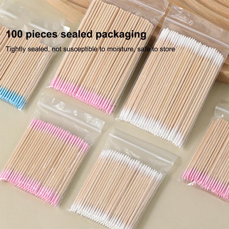 100Pcs Micro Wood Cotton Swab Eyelash Extension Tools Tatoo Microblading Cleaning Wooden Sticks Cosmetic Cotton Brush Buds Tip
