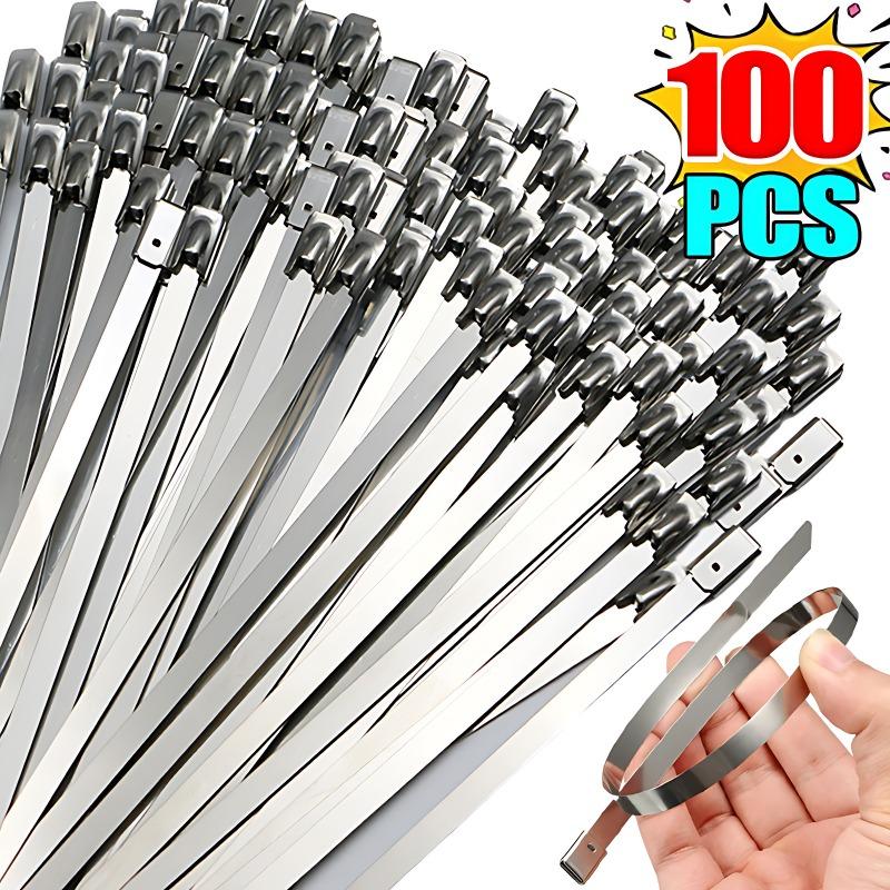20/100Pcs Stainless Steel Cable Tie Reusable Self-sealing Fastening Rings Cable Tie Multi-Purpose Metal Hardware Cable Organizer