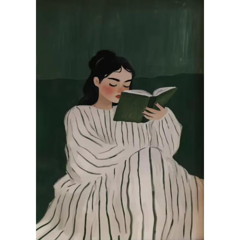 Nordischer Stil Smaragdgrüne Streifen Lässiges Mädchen Leinwand Wandkunst Moderne Abstrakte Weibliche Minimalistische Poster für Heimdekoration