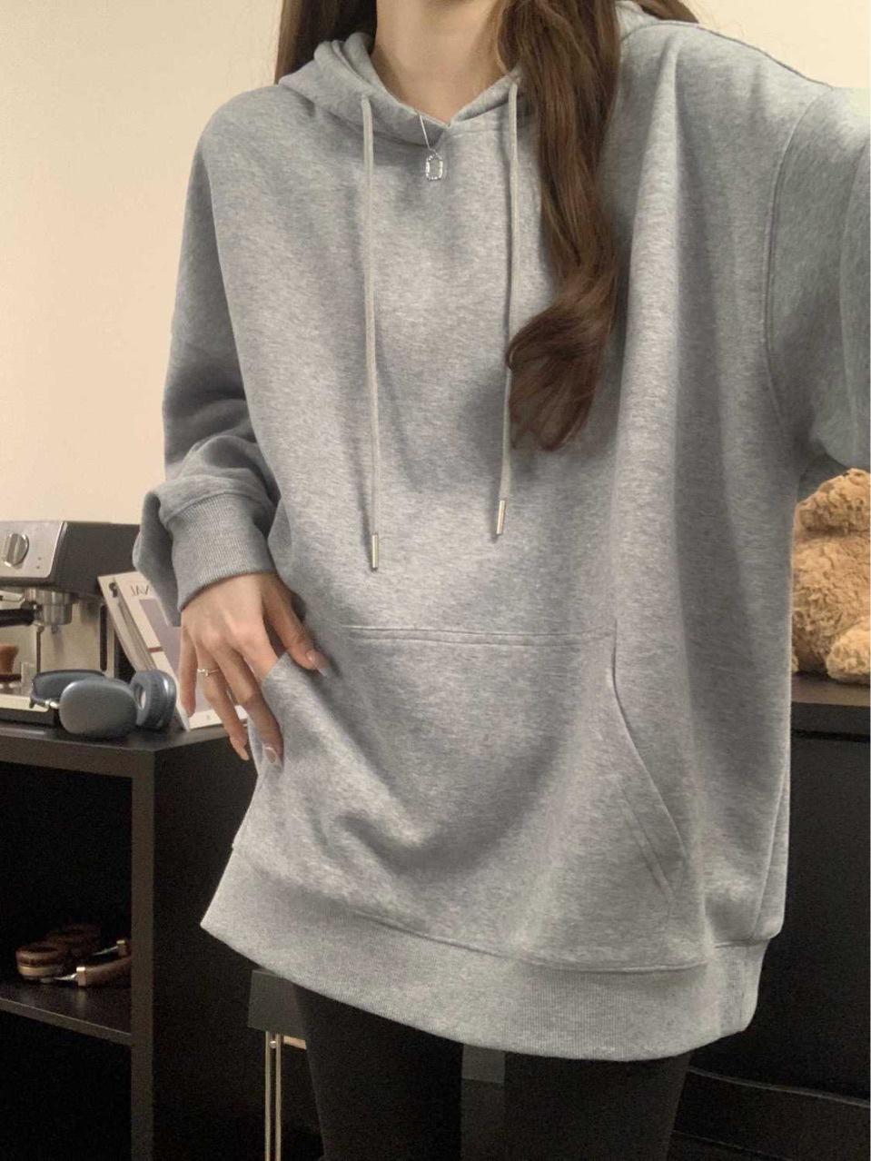 

Unisex Hoodies & Sweatshirts Solid Color Hooded Basic Lazy Couple Hoodie S серый