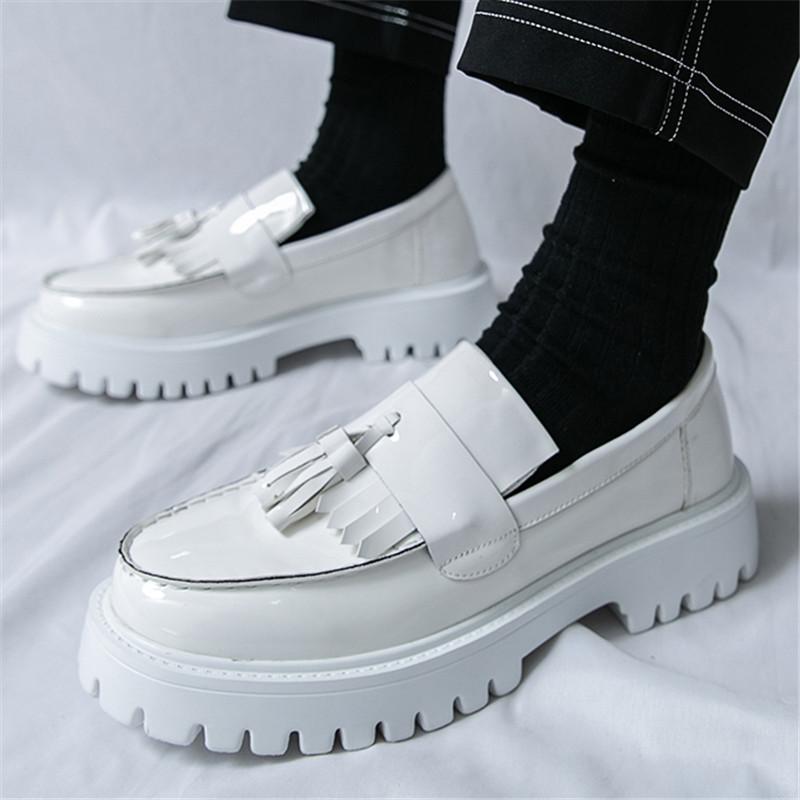 Trend Designer New White Black Tassel Loafers For Men Flats Male Walking Height Increasing Shoes Business Dress Moccasins