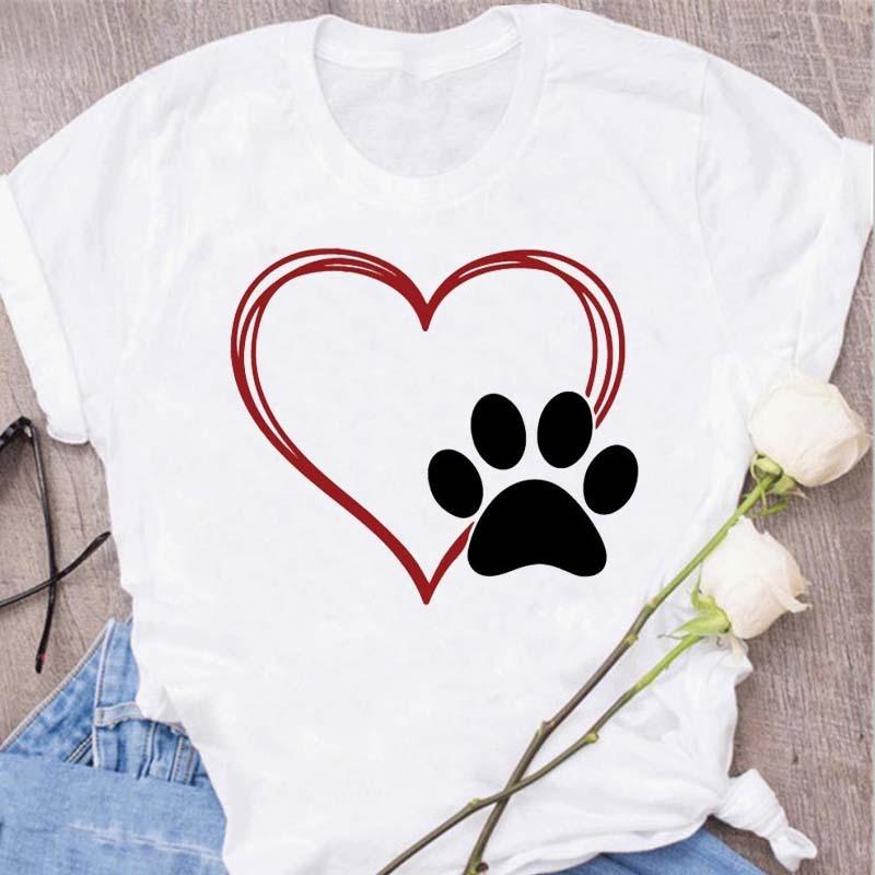 Womens Black Dog Claw Printed Tshirt Leopard Love Printed Christmas Reindeer Design Short Sleeve Casual Holiday Tshirt