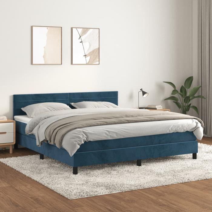 3141381 vidaXL Lit à sommier tapissier et matelas Bleu foncé 180x200cm Velours