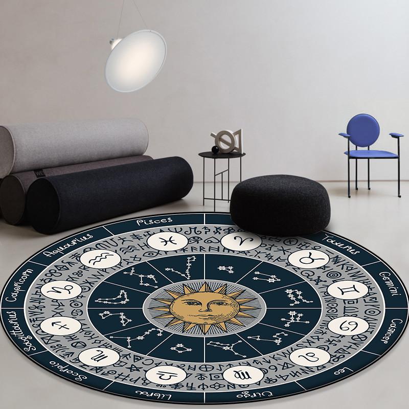 Sun Moon Constellation Printing Pattern Circular Floor Mat Suitable for Home Living Room Bedroom Carpet Non Slip Floor Mat