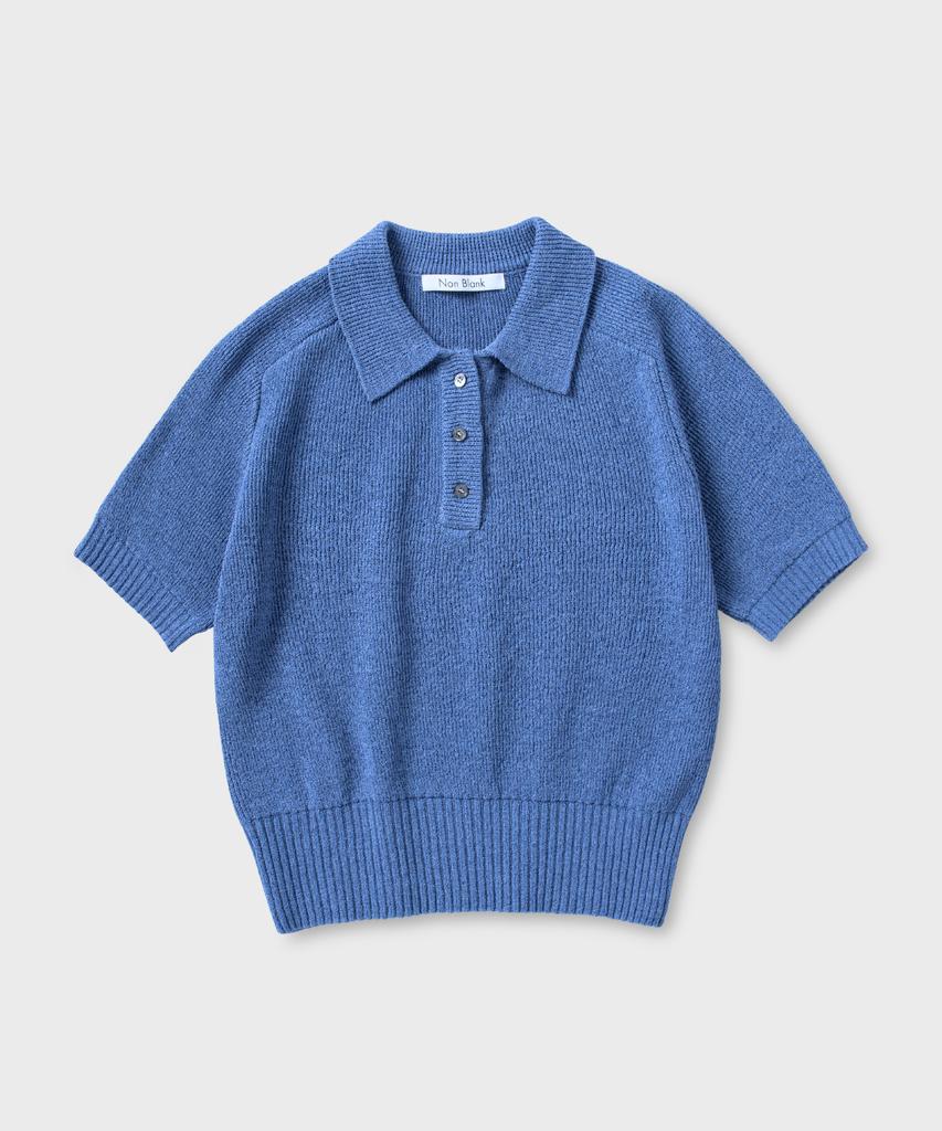 NONBLANK Raglan Half Sleeve Collar Crop Knit_Melange Blue