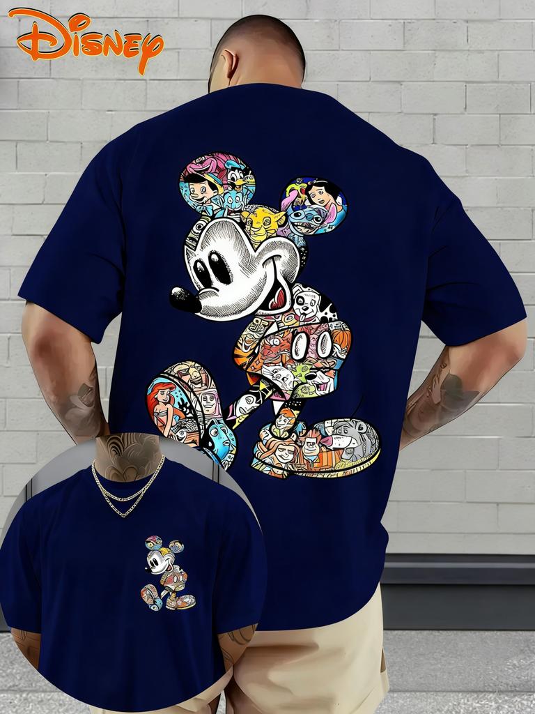 Disney Summer Tshirt Mens and Womens Cartoon Printed Oversized Parent Child Top Fashion Casual Cotton Home Sports Street