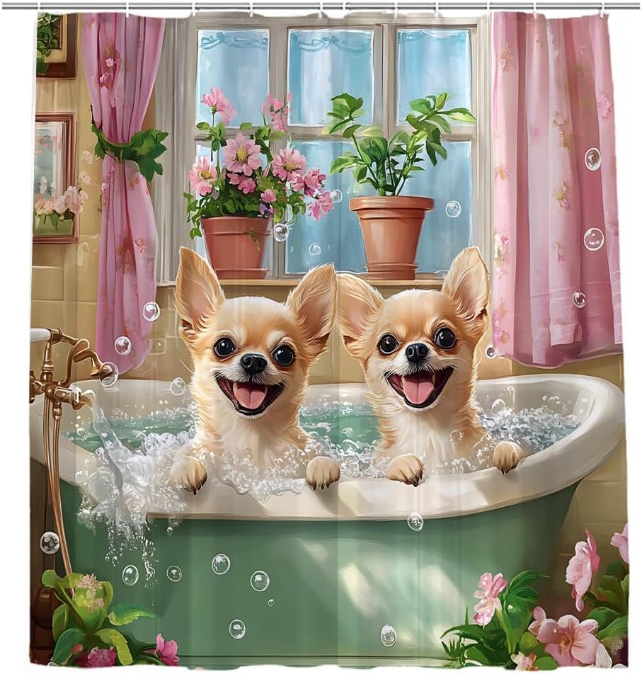 

Funny Dog Shower Curtain Retro Vintage Rustic Farmhouse Turquoise Teal Animal Country Hilarious Doggy Cute Lovely Puppy Cartoon W60H190(CM)-1 Pcs