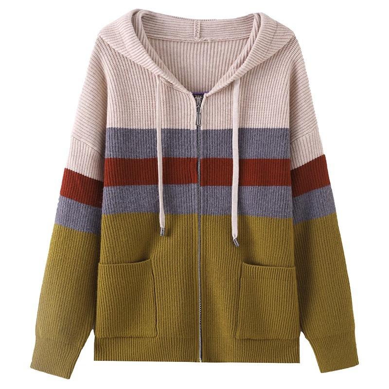 Damen Strickjacke mit Kapuze in Colorblock