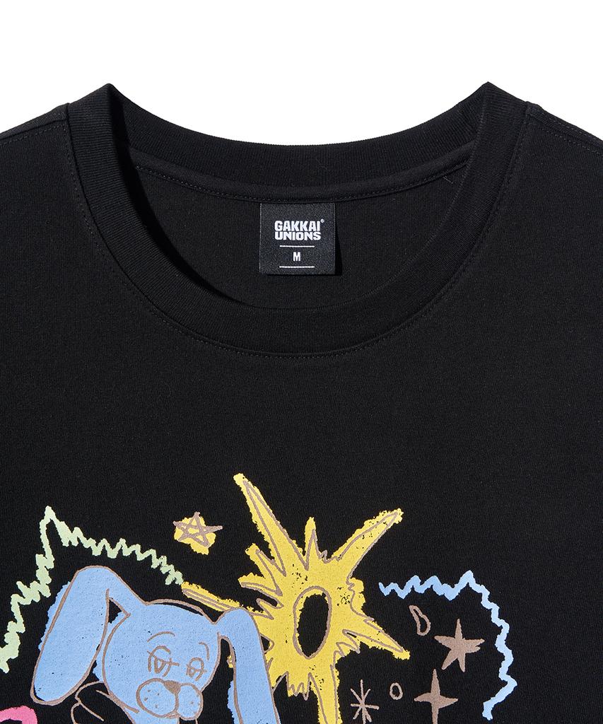 GAKKAI UNIONS Bunny Drawing Short Sleeve T-Shirt Black
