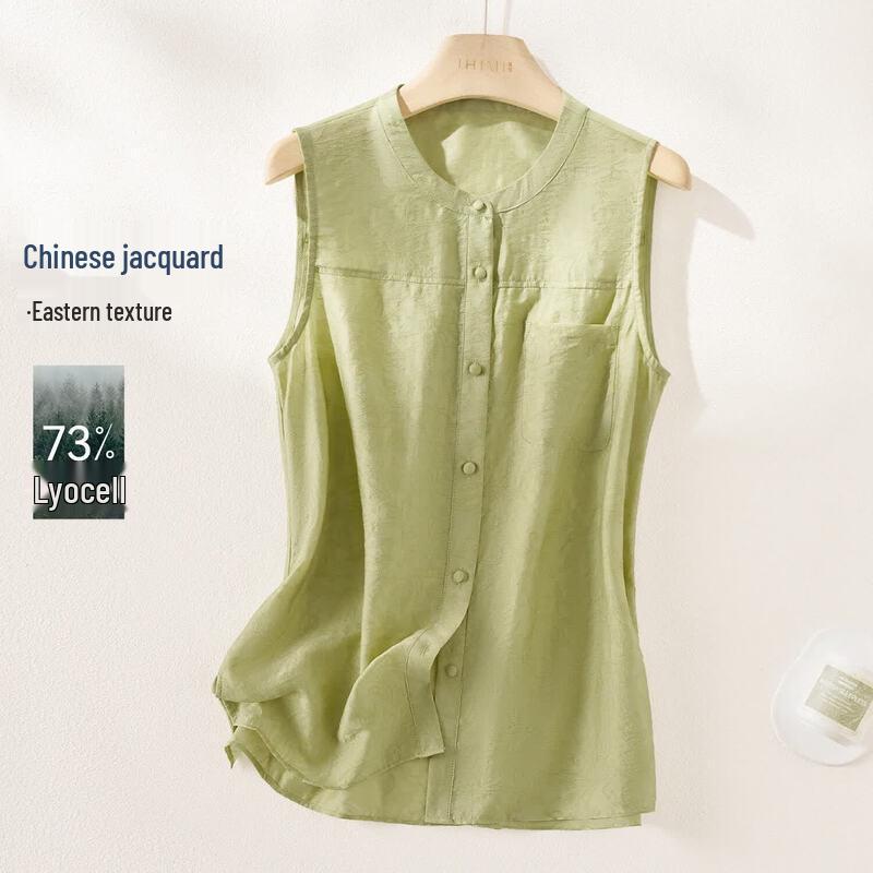 IHIMI Women s Chinese Style Lyocell-Wool Jacquard Sleeveless Top 2XL