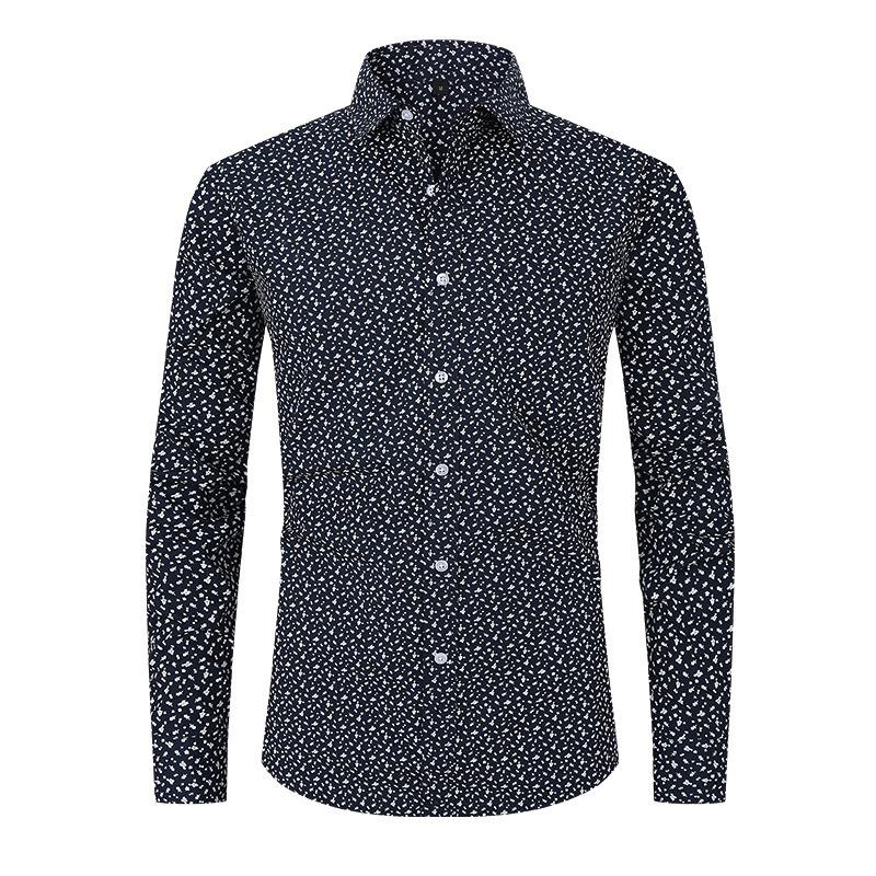 New Printed Shirt for Men in Spring and Summer Lapel Long Sleeve Loose Men's Cardigan Button Splicing Casual Top