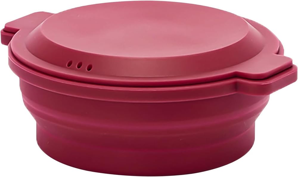 tone Silicone Steamer with Lid that doubles as a includes and dishwasher SG-04 (Round) plate. Microwave-safe, recipes, foldable, safe.
