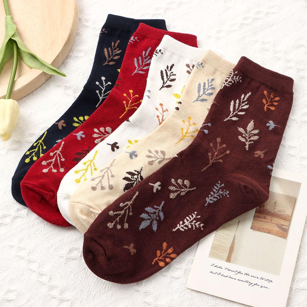 Socks Seamless Pure Cotton Sock Maple Leaf Warm Socks Japanese Style Print Socks Sleeping Hosiery