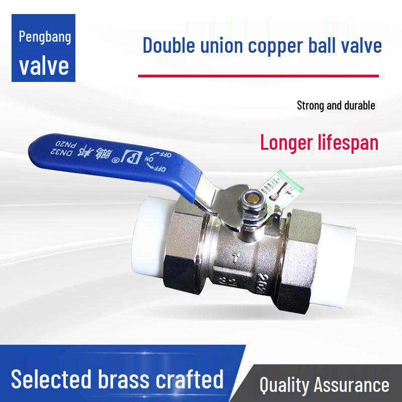 Pengbang Brass Double Union Ball Valve for PPR Water Pipe, 20mm & 25mm Fittings