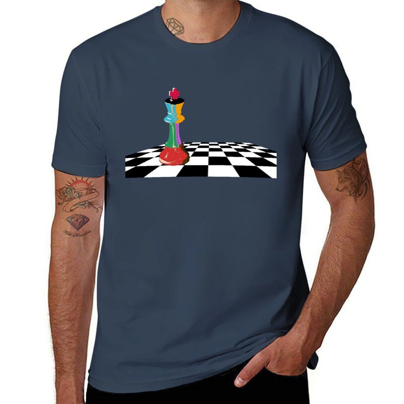 Colored Chess King Piece On Chessboard Tshirt Work Utility Casual Tee Shirt S