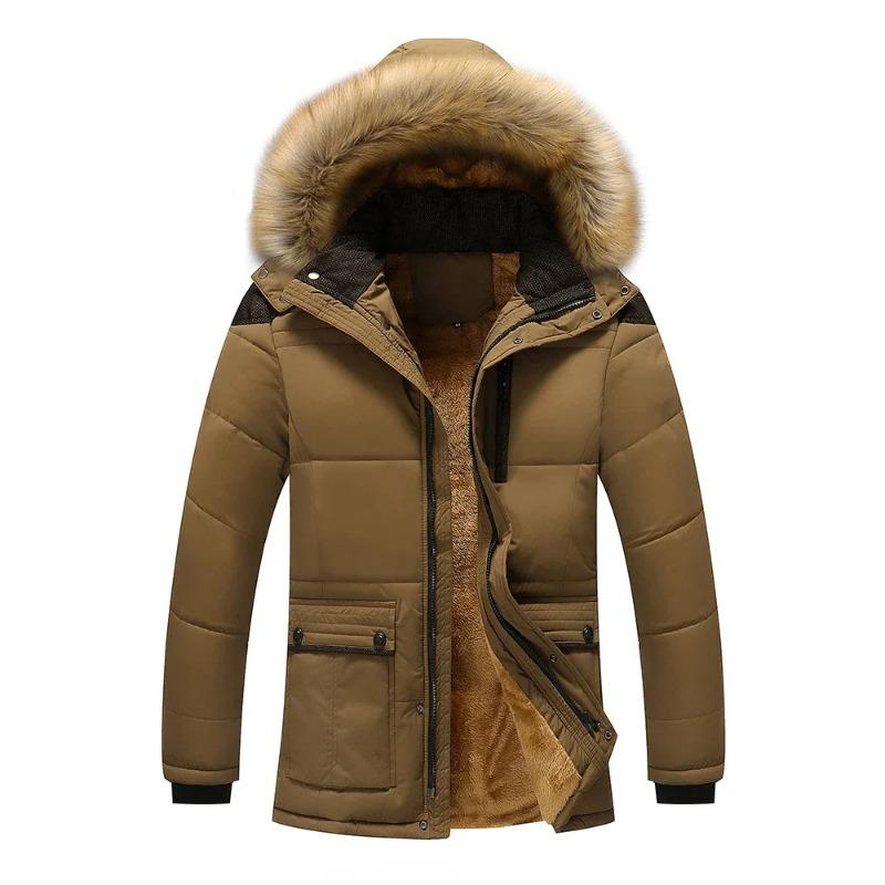 Coat Windproof Male Parkas Plus Size Fur Collar Hooded Men Thick Winter Jacket New Fashion Warm Wool Liner Man Jacket