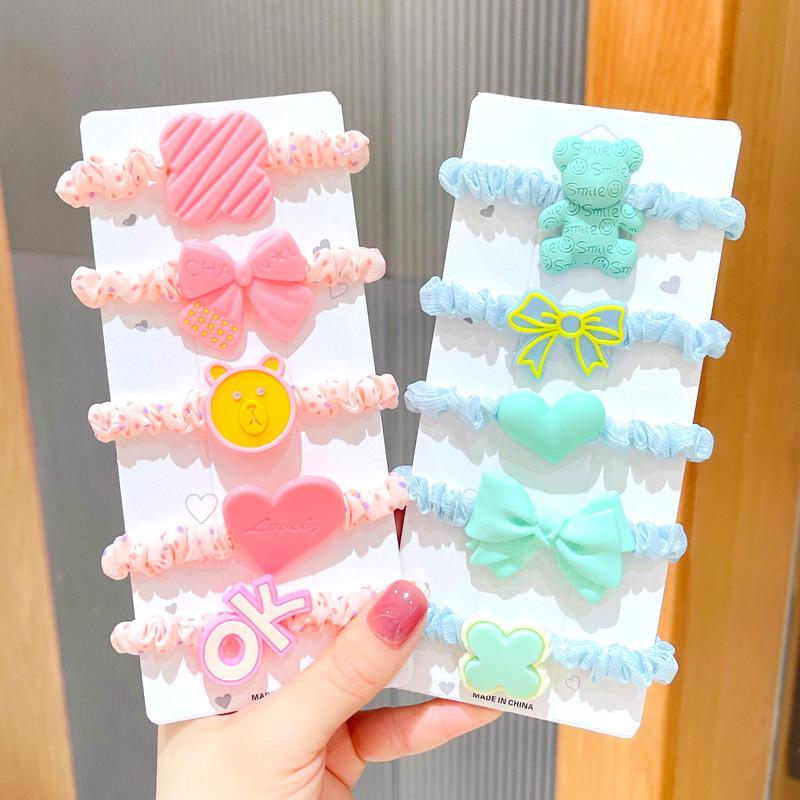 Cute Cartoon Hair Tie Set: 5-Piece Elastic Intestine Rings for High Ponytails & Buns
