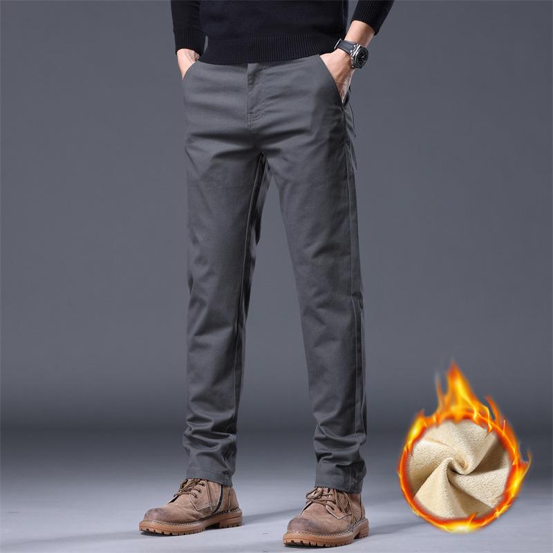 Pants Men's Spring and Autumn Men's New Fleece Warm Versatile Simple Business Pants Solid Color Trend Casual Men's Pants