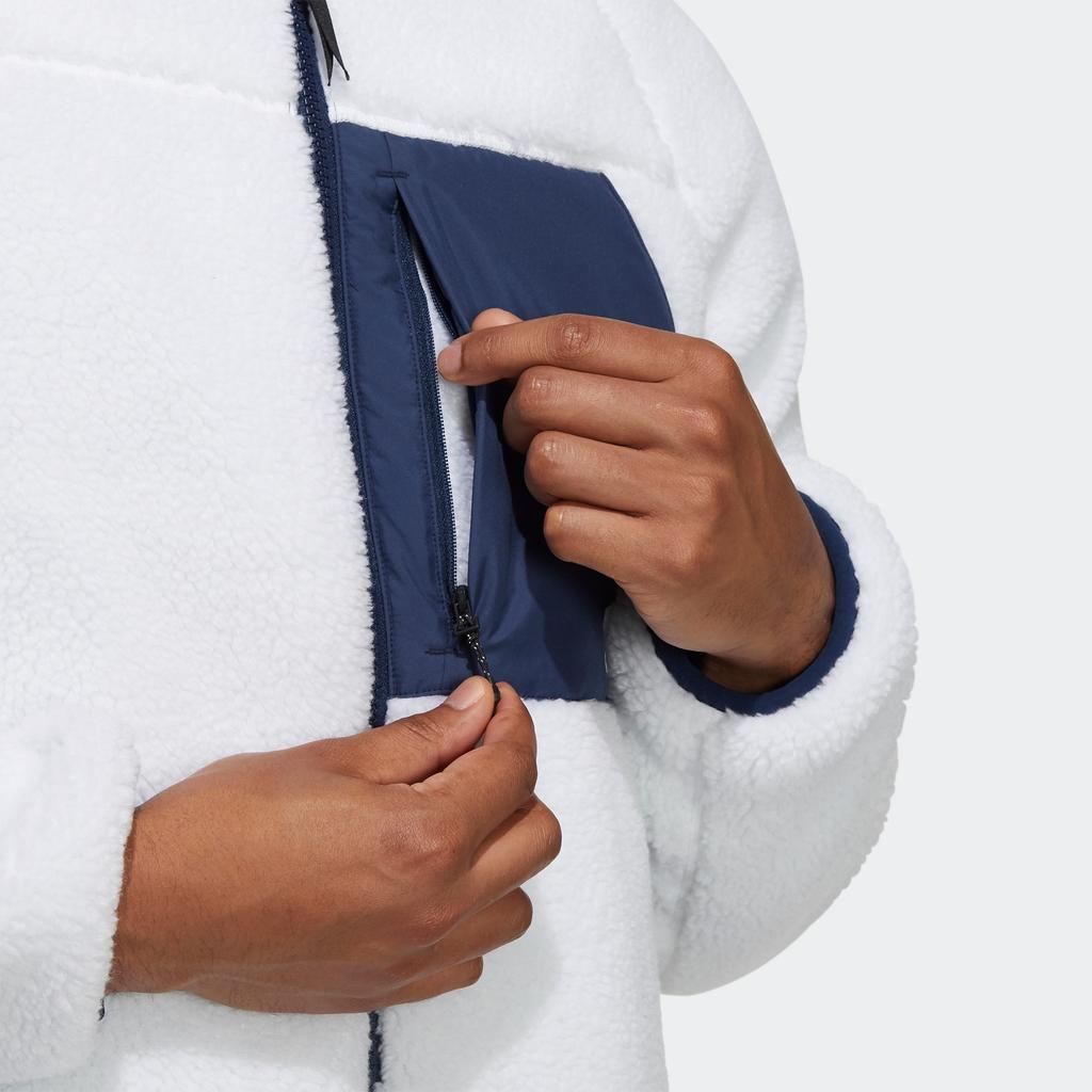 Adidas Reversible Sherpa Jacket With Contrast Pocket and Logo Embroidery Unisex Outerwear White H23092