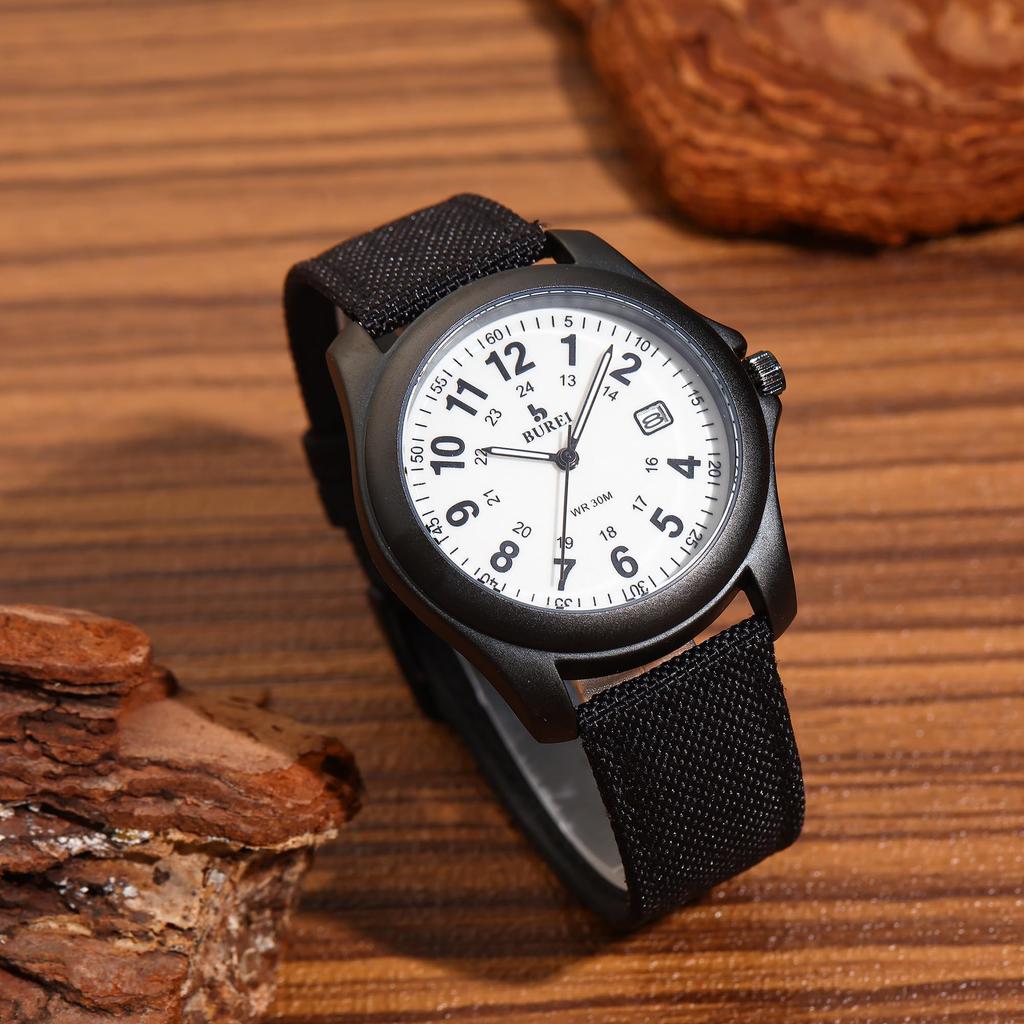 BUREI Herren Quarzuhr Analog, Schlichtes Design, Datumsanzeige, Wasserdicht, Leuchtend, Leicht, Schwarz, Silikagel-Armband, Unisex, Stilvoll, Lässig,