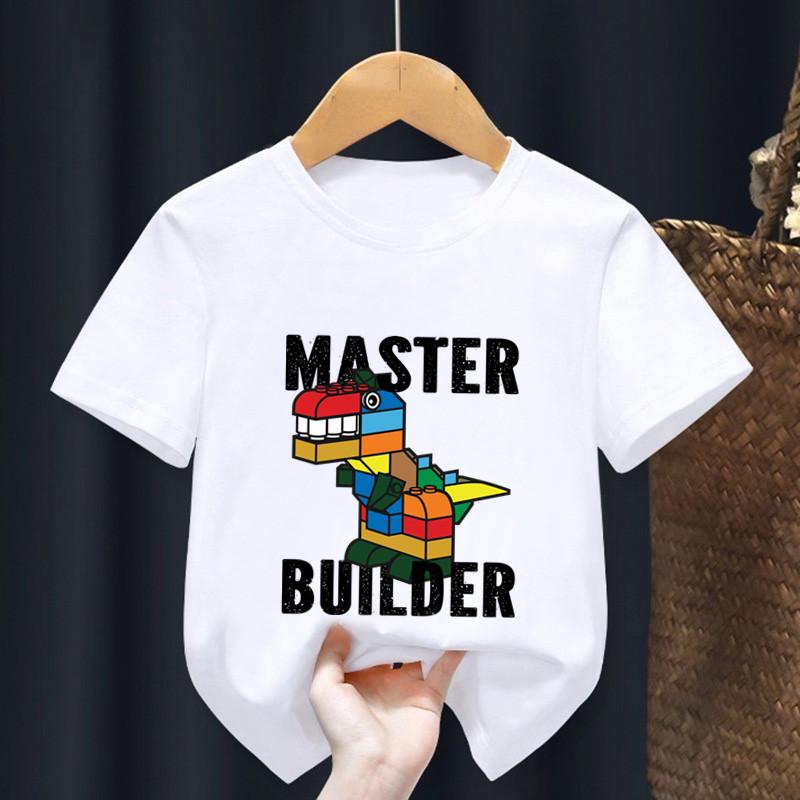 Master Builder Blocks Building Print Cartoon Kids T Shirt Girls Summer Tops Baby Boys Clothes Children Short Sleeve T-shirts