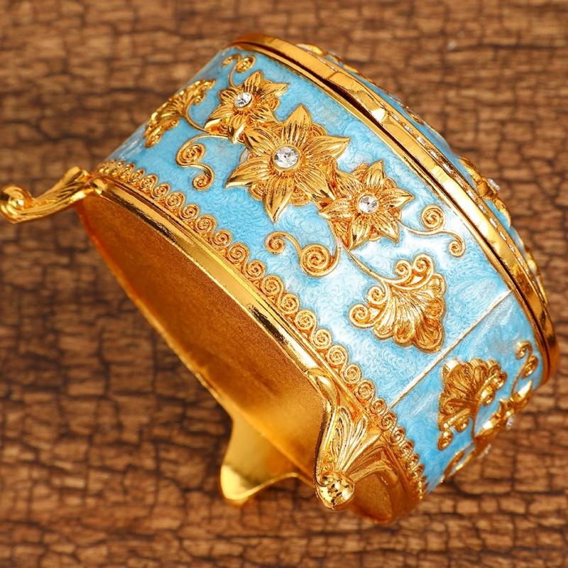 Mini Bracelet Storage Box Jewelry Organizer,European Style Circle Enamel Alloy Ring Storage Jar Dresser Display Couple Gifts