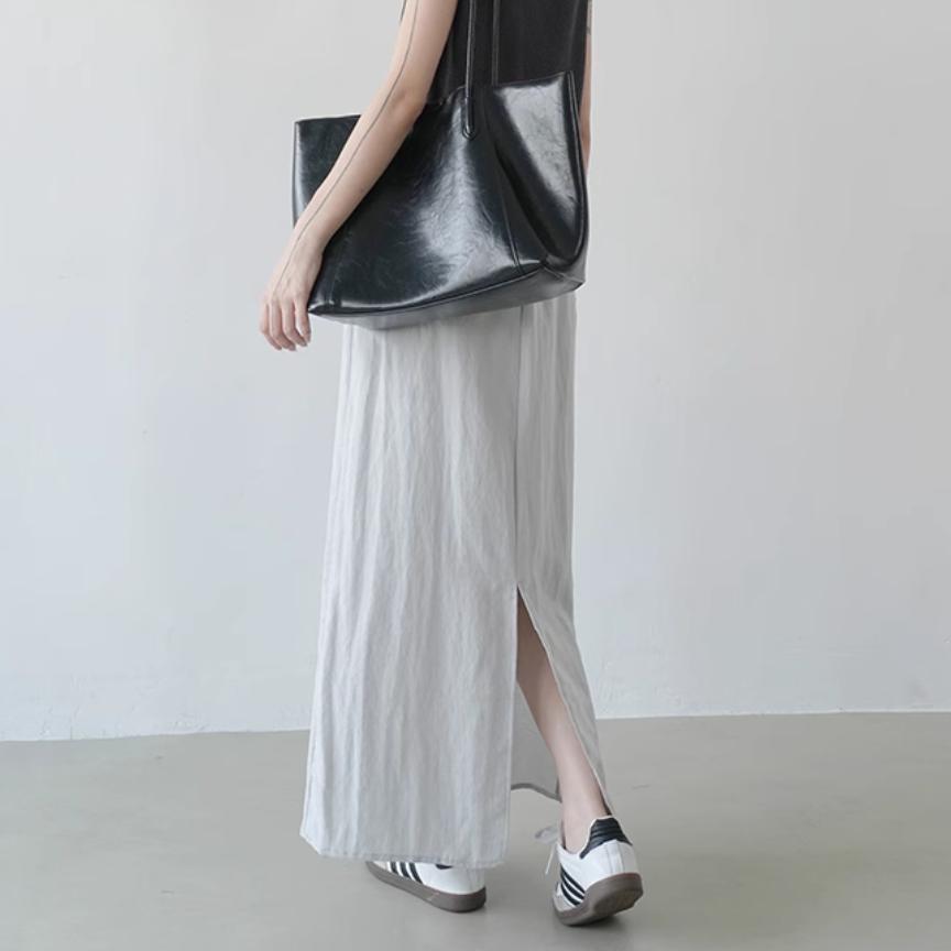 Women's Summer Lazy Style Breathable Cotton-Linen Midi Skirt - Loose Back Slit Straight A-Line Maxi Skirt with Korean Chic