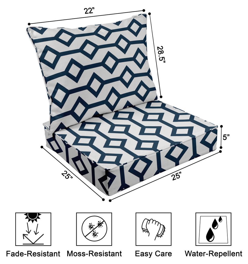 Vargottam Bedrucktes Outdoor Tiefsitz Patio Kissen Set 2-teiliges Sitzset Allwetter Ersatz