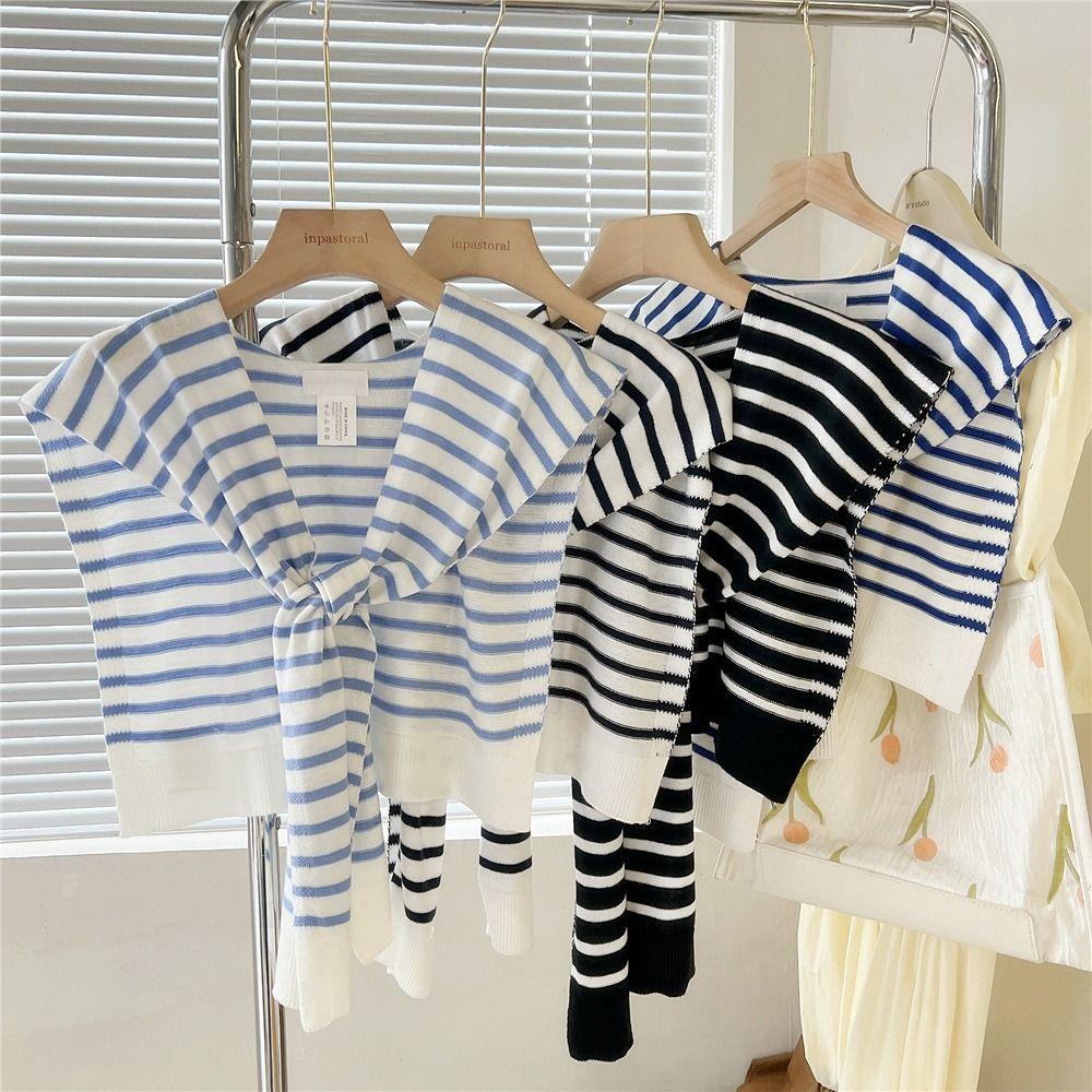 

Knotted Stripe Knitted Shawl Candy Color False Collar Shoulder Wrap Scarf Accessories