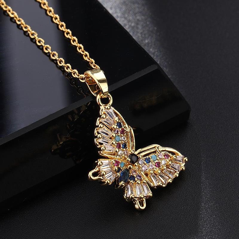 Trendy Zircon Butterfly Pendant Necklace For Women Small Collarbone Chain With Colorful Zirconia