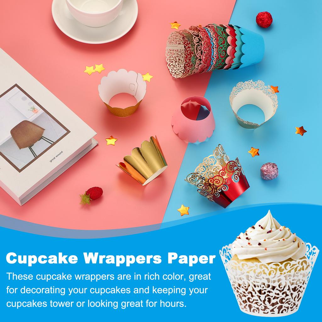 50pcs Baking Cups Standard Vine Decoration Laser cut Cupcake Wrappers Cake Toppers for Anniversary Birthday Weddings Parties