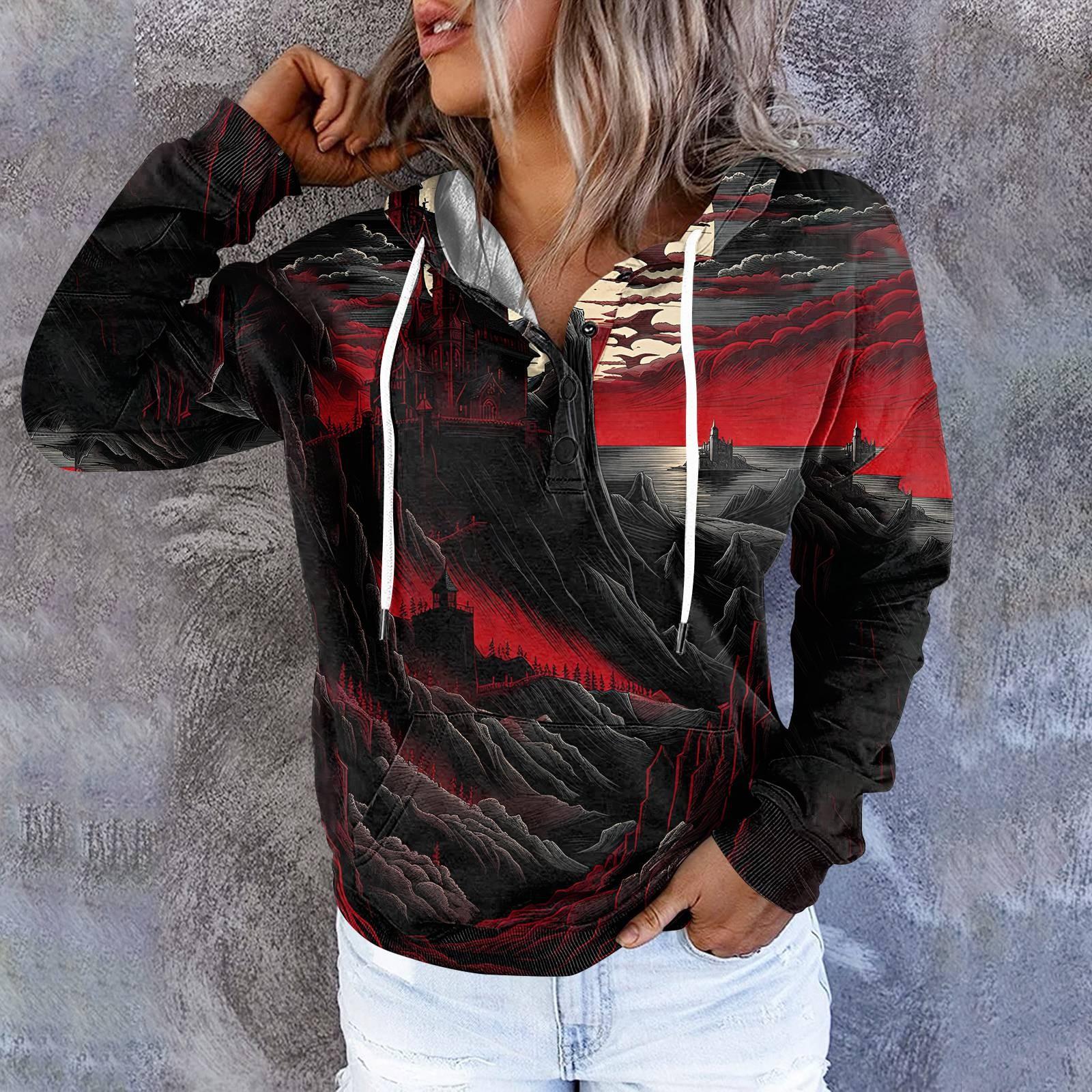 

Женские повседневные модные пуловеры с длинными рукавами и принтом, толстовки с капюшоном XL красный