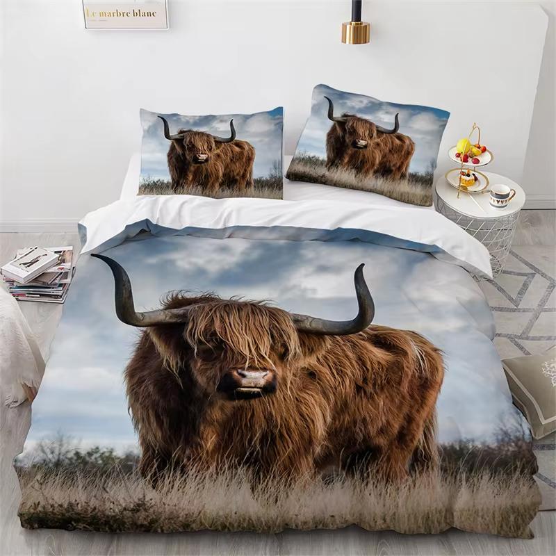 Highland Cow Duvet Cover Full Bull Cattle Bedding Set Bedroom Decor Western Funny Animal Wildlife Farmhouse Cow Comforter Cover