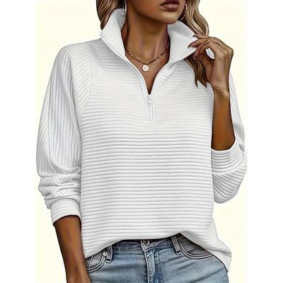 Lässiger Strickpullover mit Reißverschluss für Damen, Langärmliger V-Ausschnitt, Lockerer Pullover, Einfarbig, Geeignet zum Tragen im Frühling und Herbst, Regulärer Saum