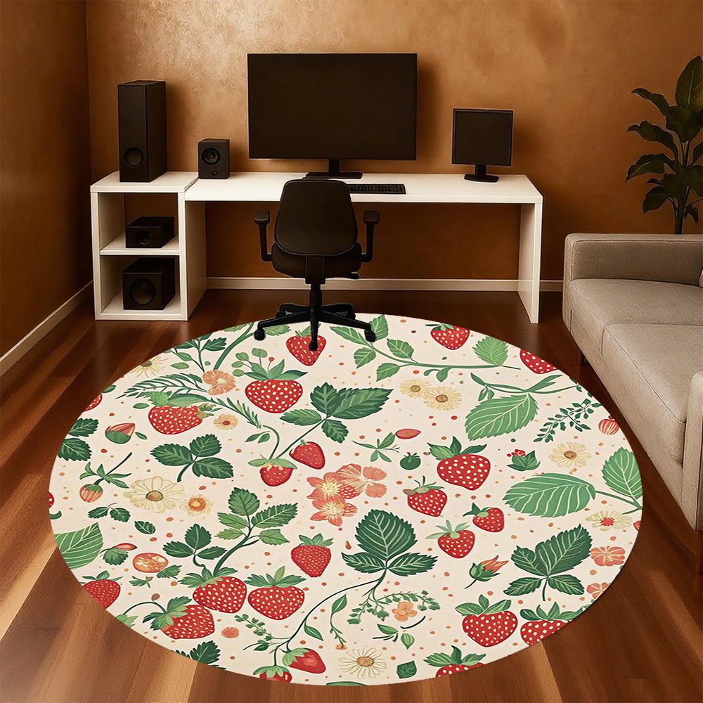 1pc strawberry floral Round Chair mat Area Rug - Non-Slip, Floor Mat for Office, Bedroom, and Indoor Decor c1118170