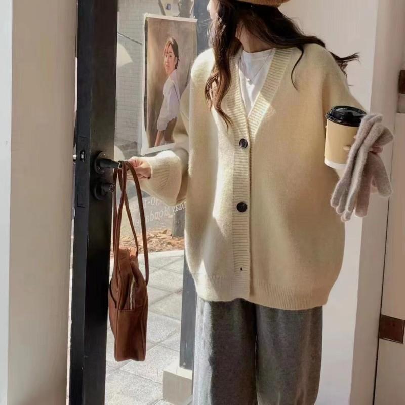 Red women's coat spring and autumn new loose lazy student versatile knitted cardigan wear sweater women