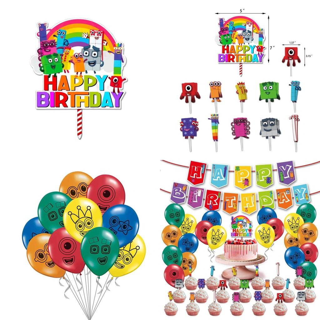 Playful Numberblocks Theme Balloon Pull Flag Set For Joyful Birthday Party Celebrations