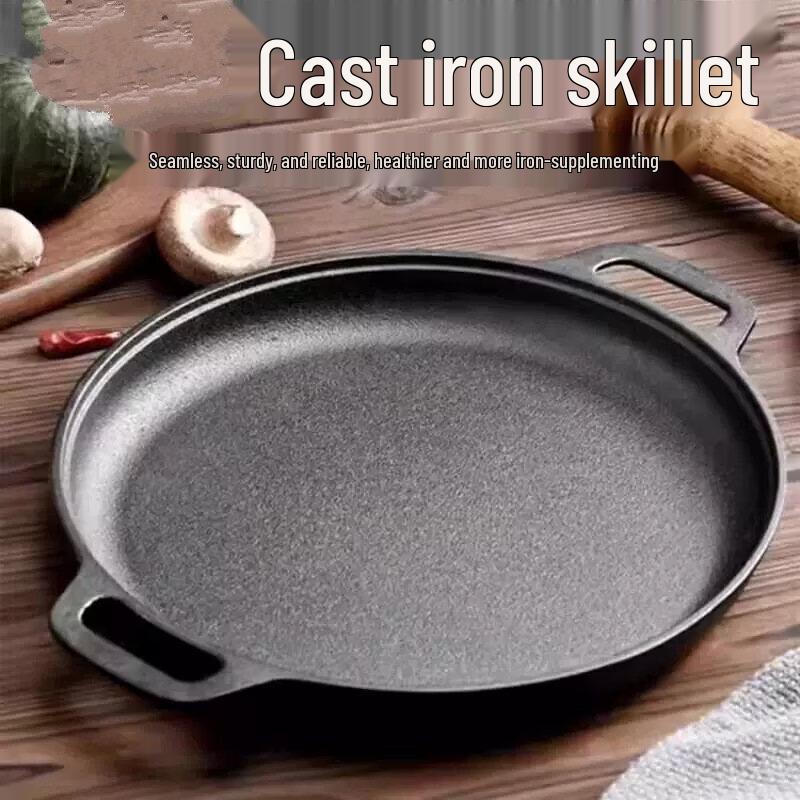

ZISIZ 33cm Double Handle Cast Iron Flat Griddle Pan