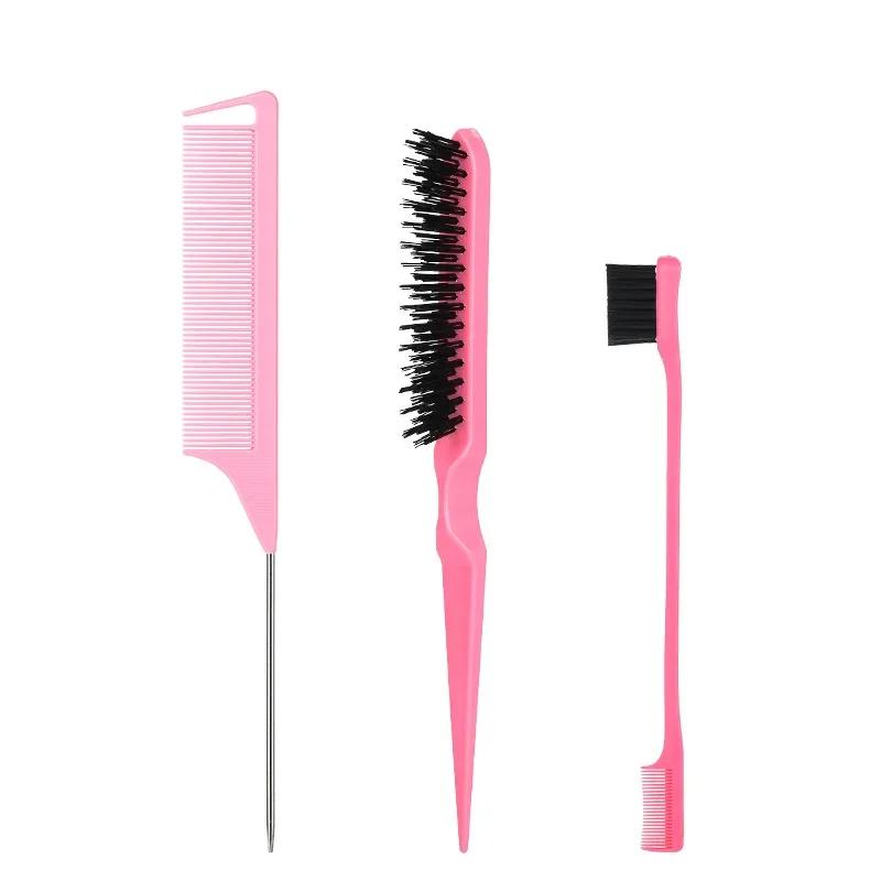 New 3Pcs Slick Back Hair Brush Set Bristle Hair Brush Brush Teasing Comb for Women Baby Kids Black Hair