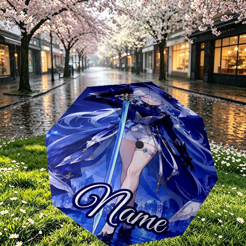 Custom Name Personalized Genshin Impact Print Umbrella, Auto Open Close, 8‑Rib Sturdy Frame, Commute Camping Hiking Use, Birthday Gift