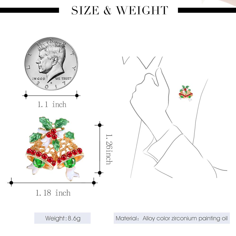 Women Girls Retro Refined Brooches Creative Christmas Bells Elegant Breastpin Pin Birthday Xmas Gift
