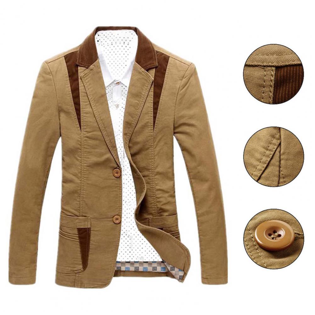 Autumn Winter Men Blazer Color Block Single Breasted Suit Coat Korean Style Solid Slim Pockets Suit Jacket For Office