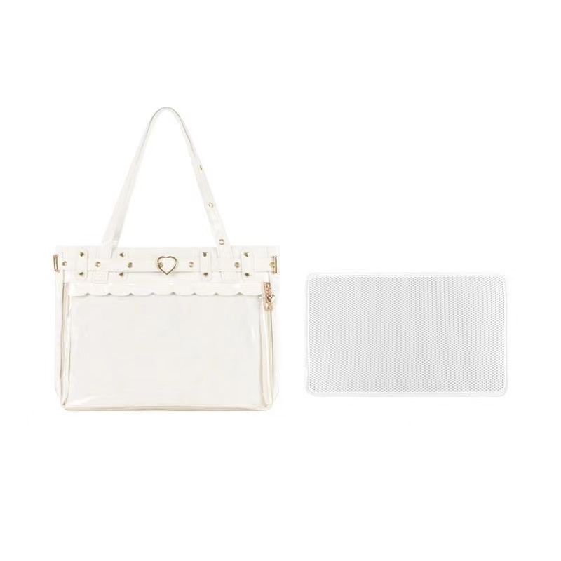 

JIAERDI Japanese Harajuku Studded Handbag Women Transparent Anime Ita Bag Ladies Square Large Capacity Leather Shoulder Bag 2025 41x29x8cm белый