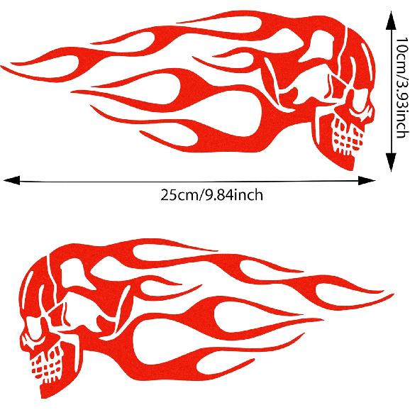 TOMALL 2pcs Skull Flame Reflective Stickers for Car Motorcycle Tank Vinyl Racing Sports Flame Stripe Decal for Golf Cart Off-Road Vehicles
