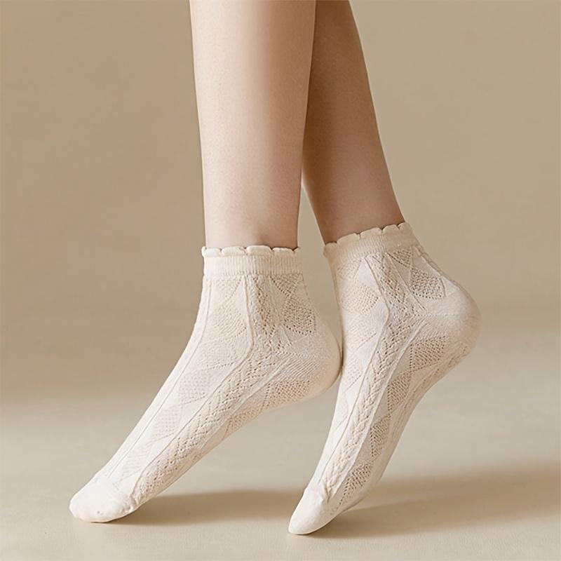 6 paires de chaussettes courtes texturées Argyle - 6 paires de chaussettes preppy confortables pour femmes