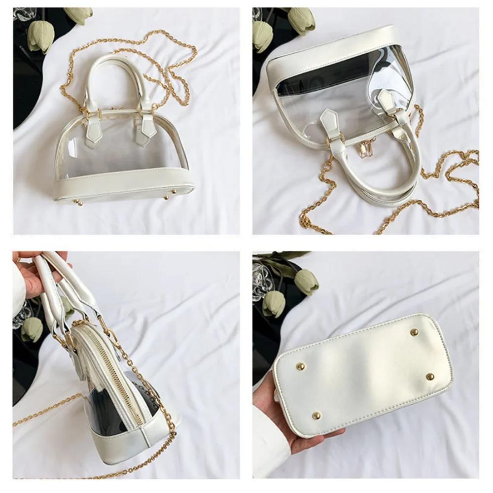 Elegant PU Leather Handbag Shell Shape Casual Messenger Purse Transparent Jelly Handbag  Girls